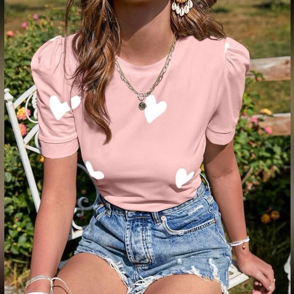 New heart print short sleeve top - Picture 5 of 5
